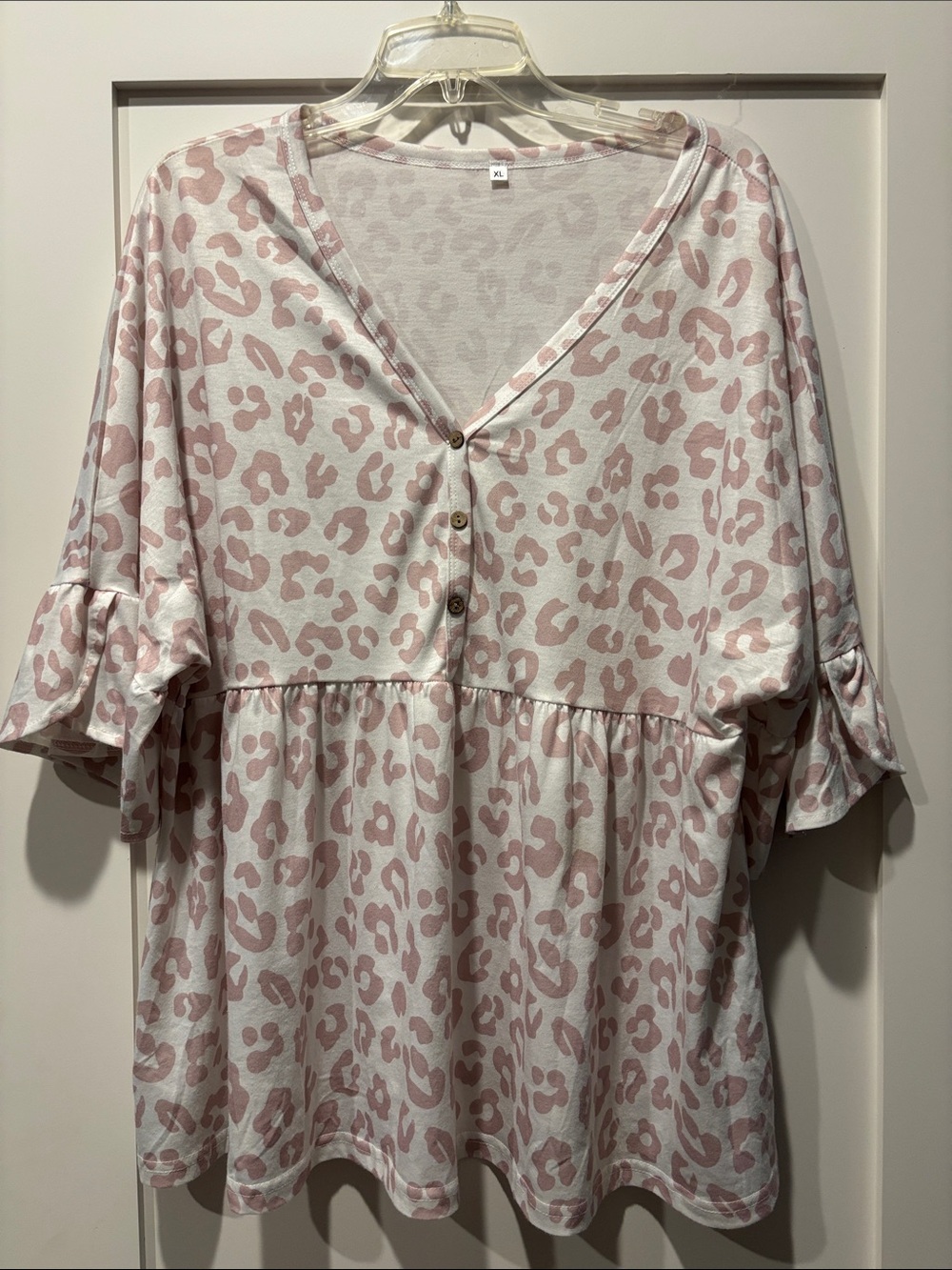 Women's Pink Leopard Print V-Neck Peplum Tunic
